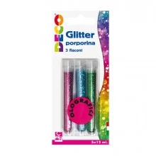 Blister glitter 3 flaconi grana fine 12ml colori assortiti olografici DECO FUORI CATALOGO