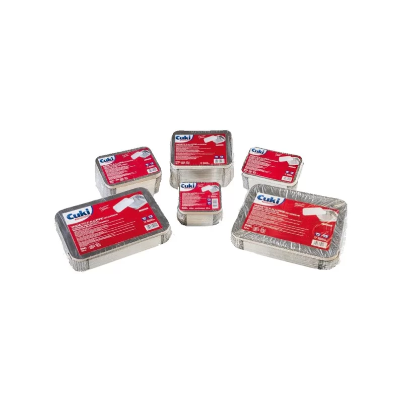 Pack 50 Contenitori alluminio 3 Porzioni + coperchio Cuki