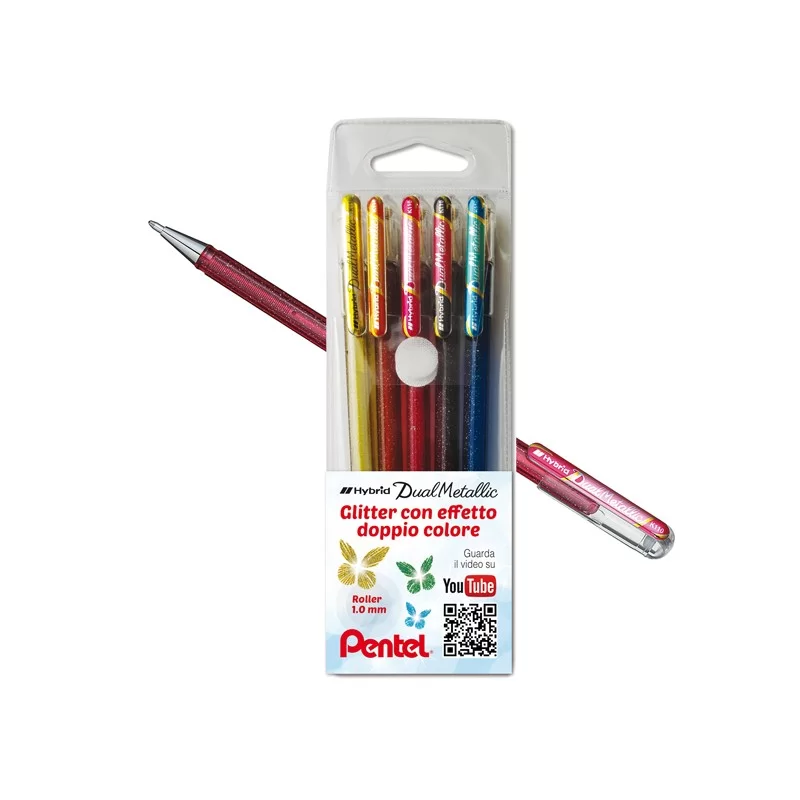 Astuccio 5 roller gel Hybrid Dual Metallic 1,0mm colori assortiti PENTEL FUORI CATALOGO