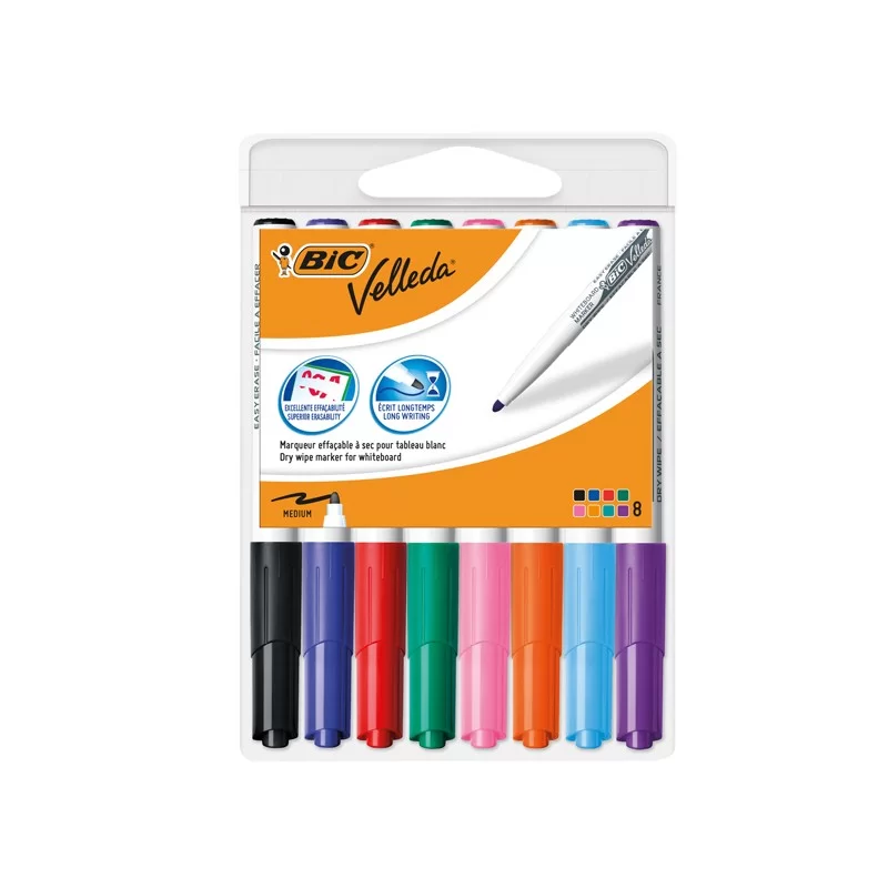 Astuccio 8 pennarelli VELLEDA 1741 punta tonda whiteboard colori assortiti BIC®