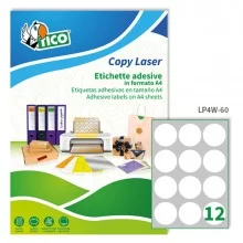 Etichetta adesiva LP4W bianca 100fg A4 tonda Ø60mm (12et/fg) Laser Tico