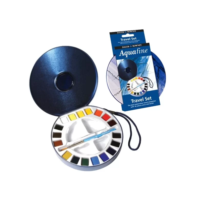 Acquerelli AQUAFINE Scatola met. 18 godet +pennello+2 tavolozze Daler Rowney