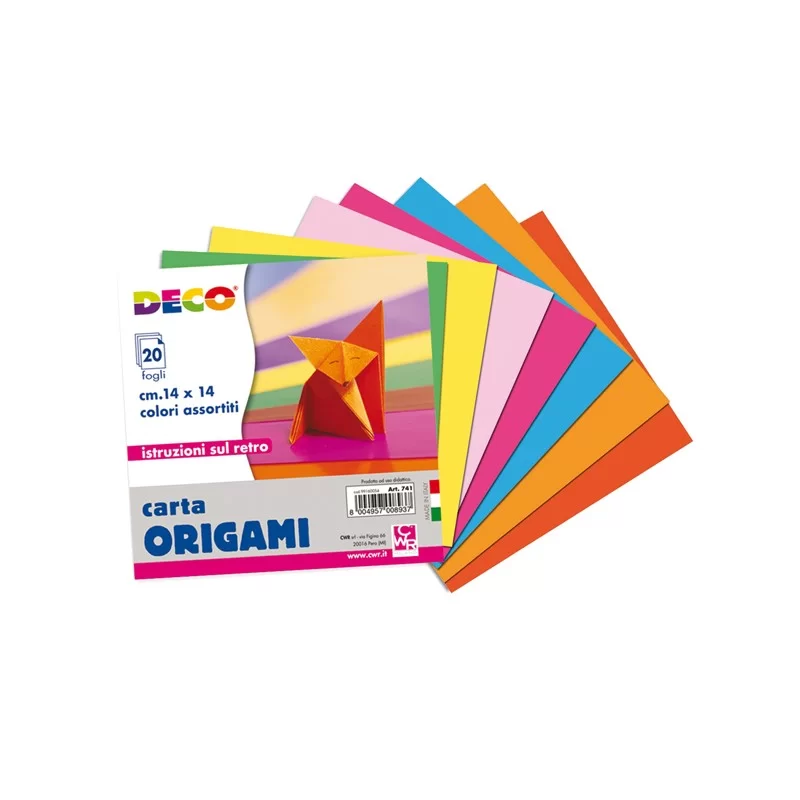 Confezione 20 fogli carta per origami 14x14cm colori assortiti DECO