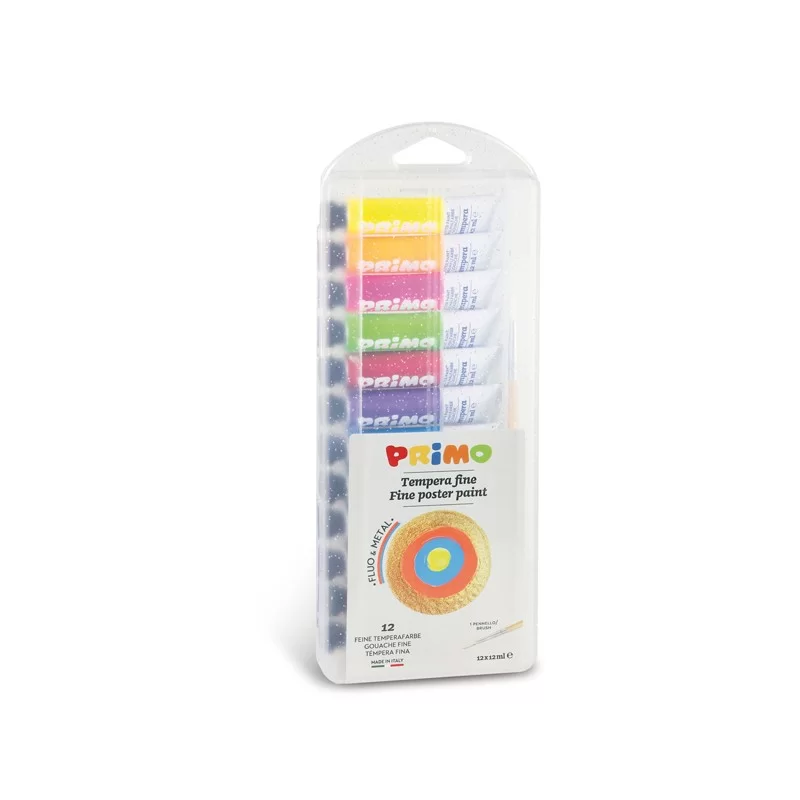 Scatola da 12 tempere fluo/metal Primo