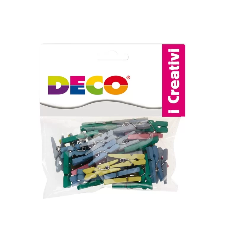 Confezione 45 mollettine in legno 25mm colori pastello DECO