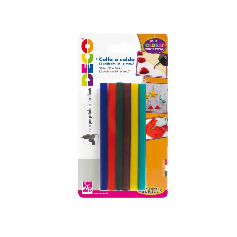 12 stick colle colori assortiti per pistola mini TG02M Ø.7mm - lungh.10cm DECO