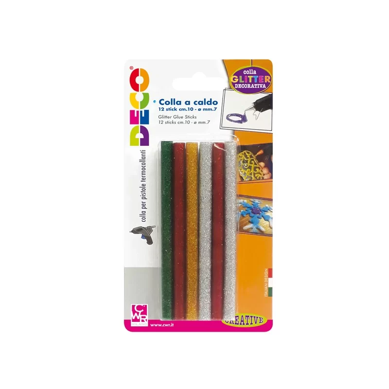 12 stick colle glitter assortite per pistola mini TG02M Ø.7mm - lungh.10cm DECO