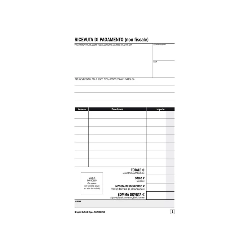 Blocco ricevute BB e affittacamere 25/25copie autoric16,8x10cm DU16257B250 DU