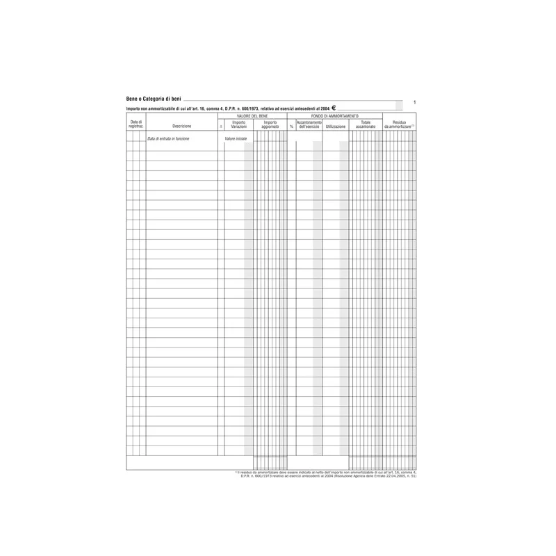 Registro beni ammortizzabili 45pag. num. 31x24,5cm DU136800000 Data Uffcio