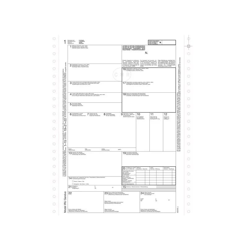 Lettera vettura internaz.CMR MC 5cop. autor. modulo cont.12"x24cm Data Ufficio (Conf.50)