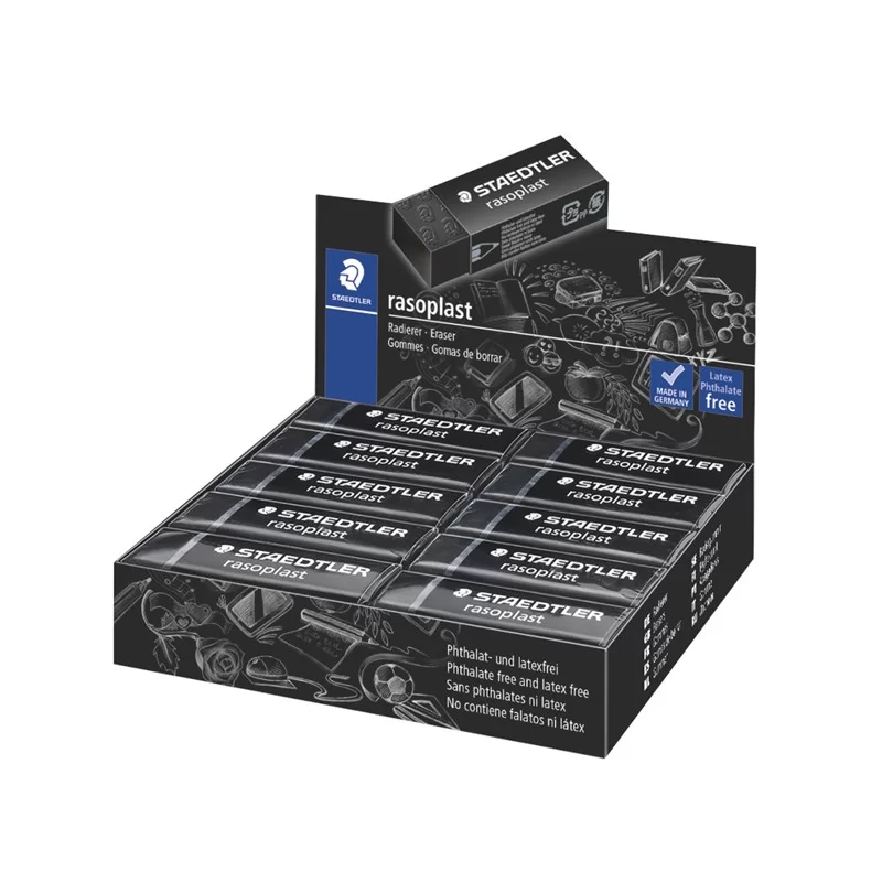 Box 20 gomme Rasoplast 526 B20-9 dim.63x13x23mm nera per matita Staedtler