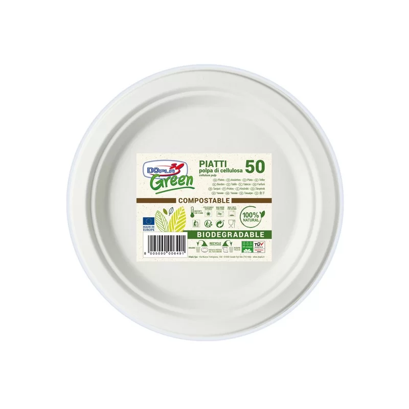 50 Piatti piani Ø220mm BIODEGRADABILI Dopla Green art.7757 FUORI CATALOGO