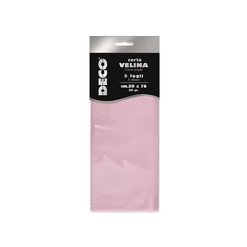 Busta 5 fogli carta velina 20gr 50x76cm rosa DECO