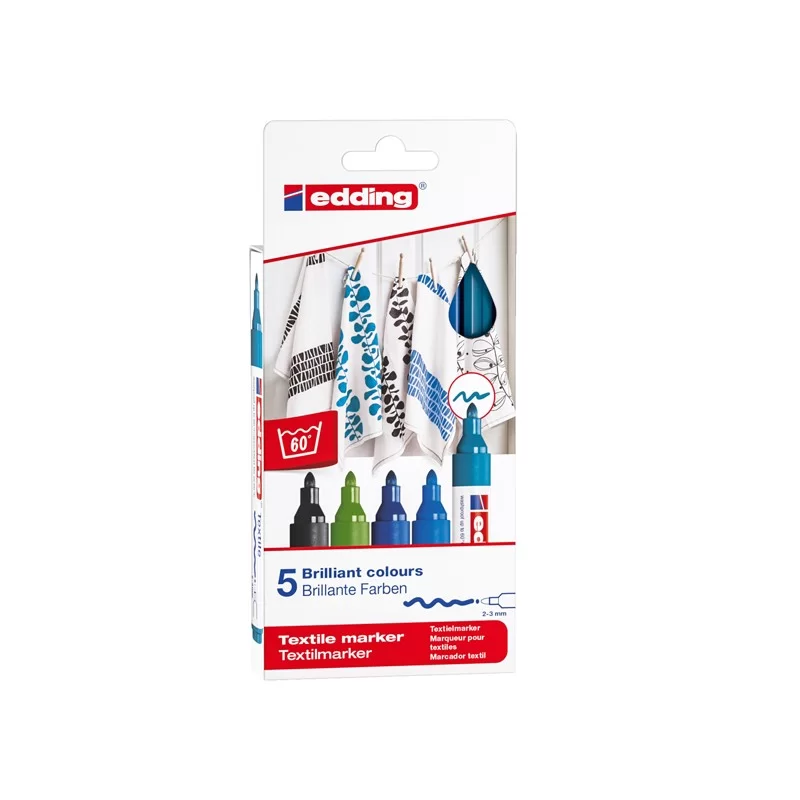 Astuccio 5 colori freddi per tessuto punta 2,0-3,0mm 4500 Edding