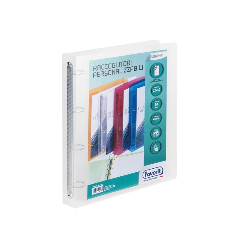 Racc. personalizzabile Lumina 22X30 4 anelli tondi D30 PP trasparente Favorit