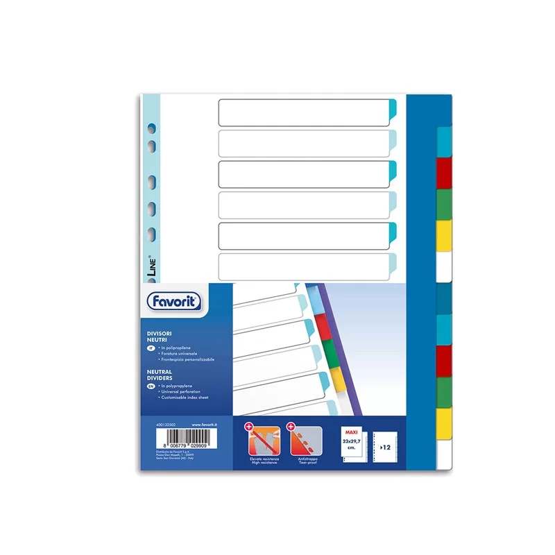 Divisori neturi PP A4maxi 12 tacche col. Ass. Favorit