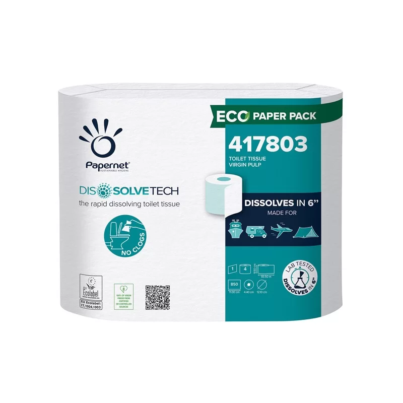 Pacco 4RT Carta igienica 850 strappi Dissolvetech Papernet