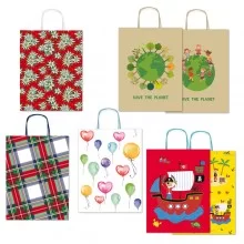 Shopper carta kraft c/manici carta ritorta 26x34,5x12cm fantasie ass. Rex Sadoch (Conf.25)