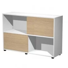 Libreria bassa a 2 ripiani ante scorr. 120X35cm H79cm BIANCO/ROVERE - Tetris