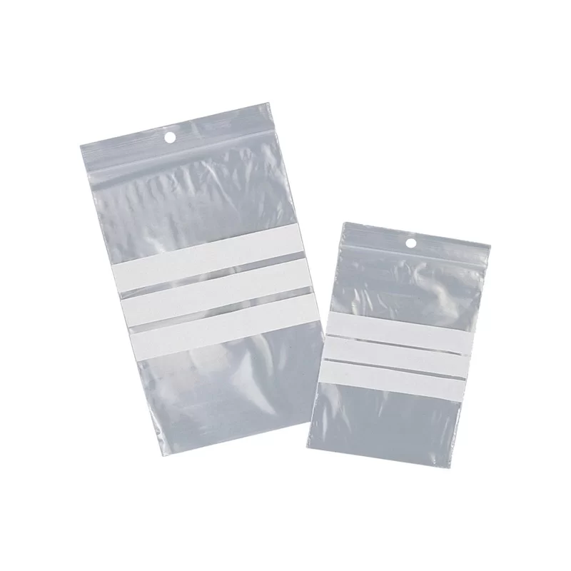 100 SACCHETTI ZIP 80x120 mm con bande scrivibili e foro Viva
