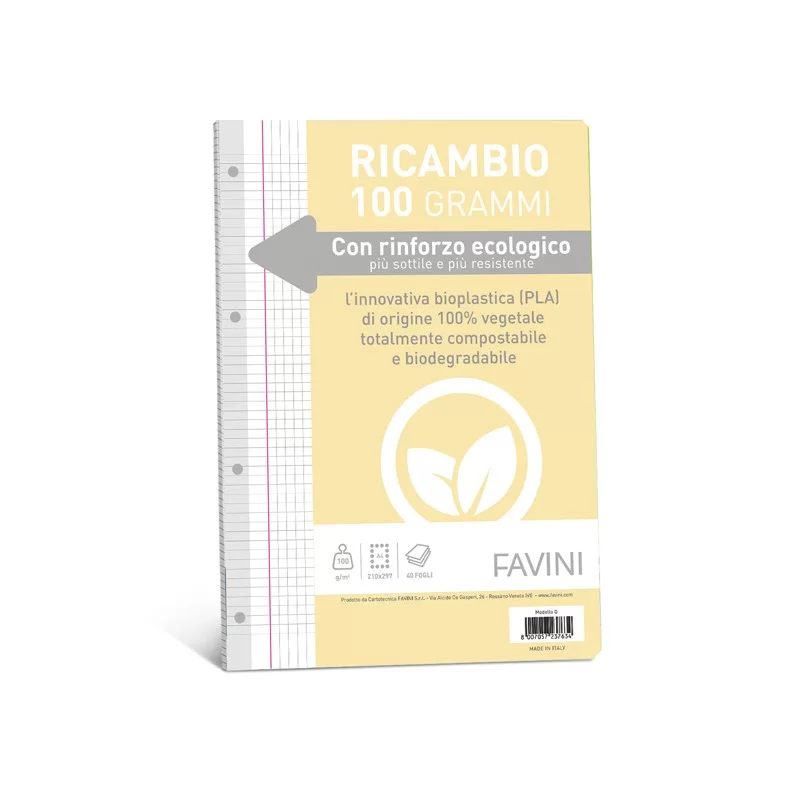 Ricambi c/rinforzo ecologico f.to A4 100gr 40fg 5mm c/margine Favini