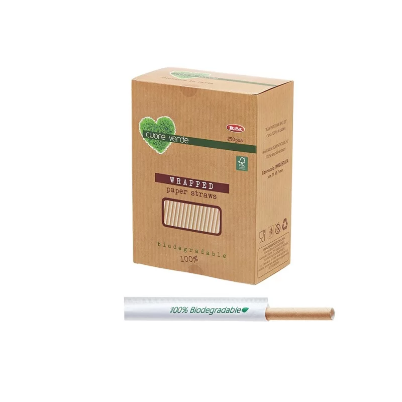 250 Cannucce Kraft imbustate 21cm BIO Leone