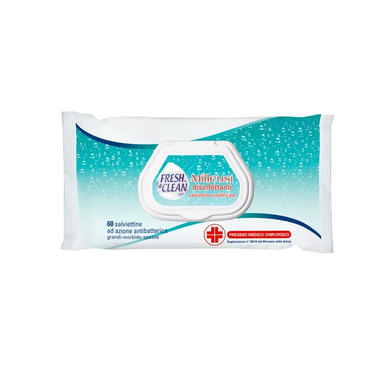 Busta da 60 Salviette disinfettanti milleusi ad azione antibatterica FreshClean