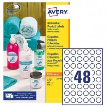 Etichette adesive rotonde rimovibili Ø25mm (48et/fg) 25fg laser/inkjet Avery