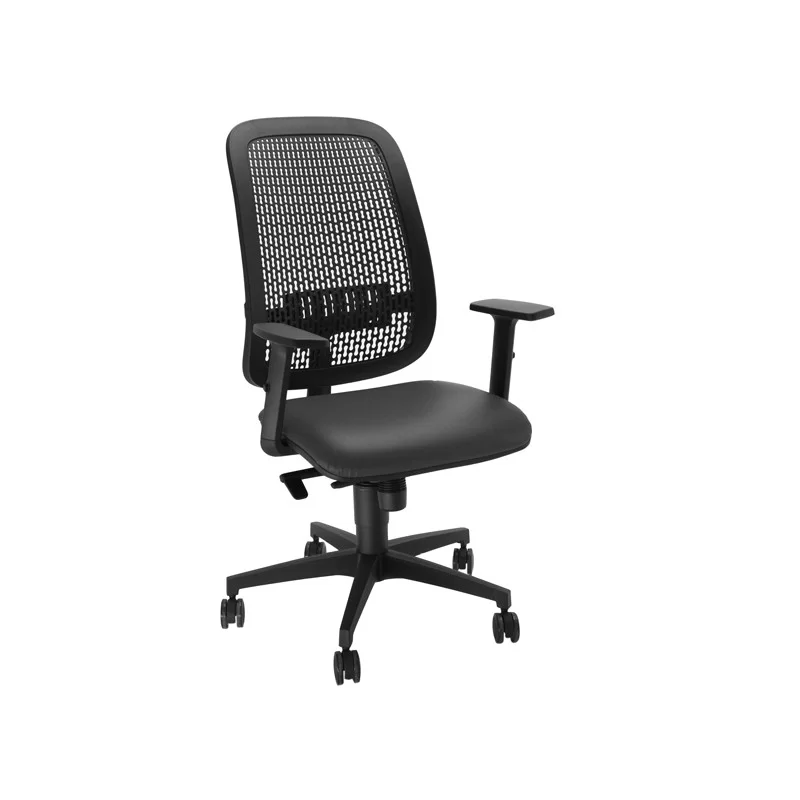 Sedia operativa Equity schienale PP e seduta similpelle nera c/bracc.