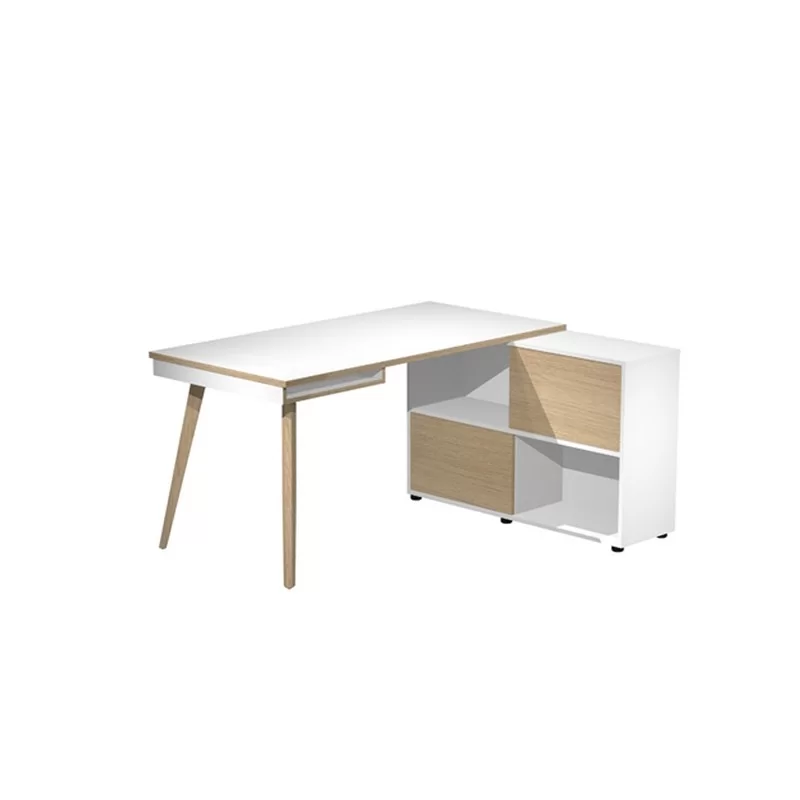Workstation Maxi 160x140xH81,5cm gambe in legno Bianco/Rovere