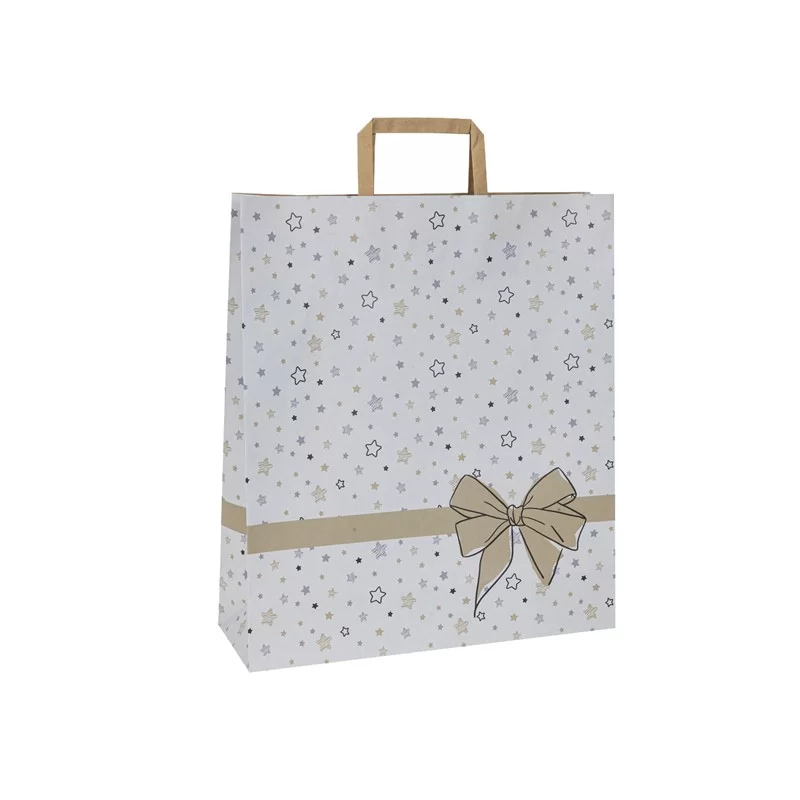 25 shopper natale carta c/maniglie piattina 36x12x41cm stars bianco FUORI CATALOGO