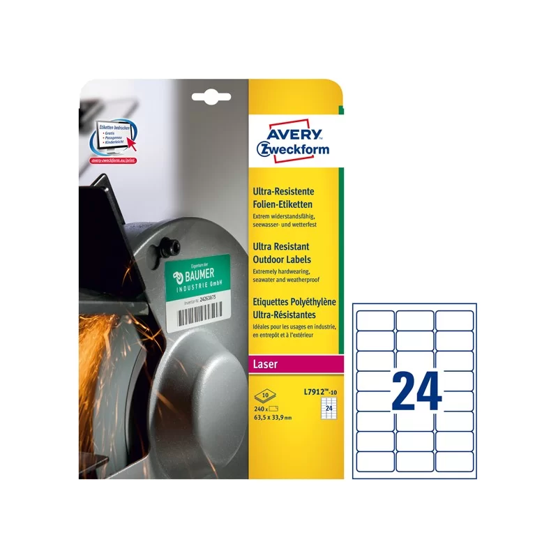 Etichette bianche in polietilene 63,5x33,9mm, laser, 10fg Avery