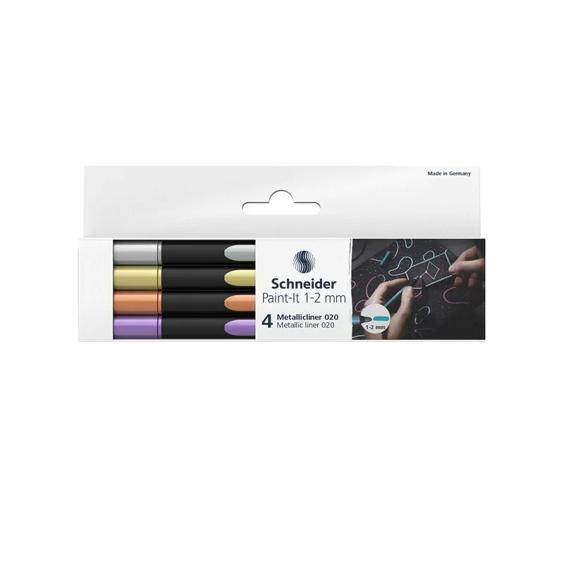 Astuccio 4 pennarelli Metallic Liner 020 punta 1-2mm colori assortiti Schneider