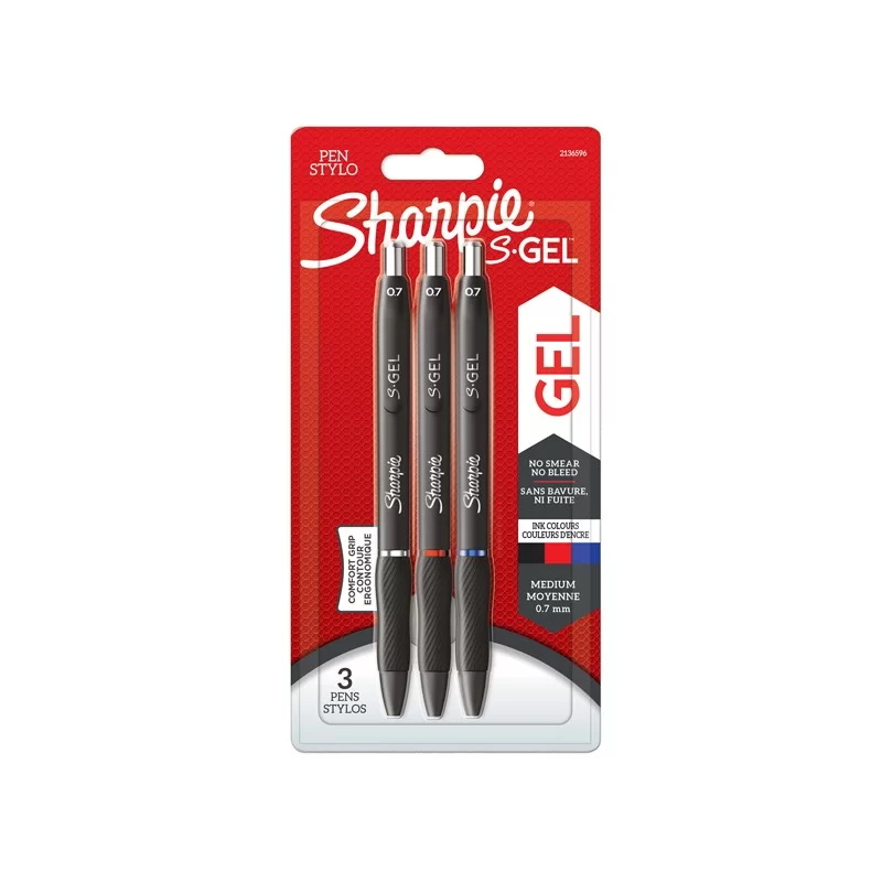 Astuccio 3 penne gel a scatto 0.7mm nero/blu/rosso Sharpie