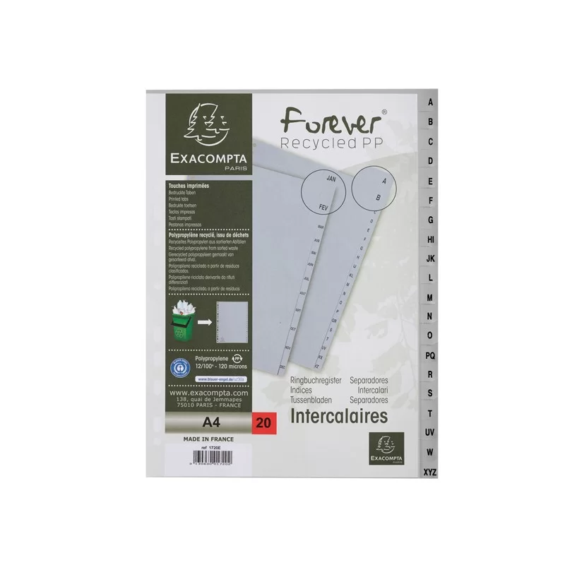 Intercalare Alfabetico in PP riciclato A-Z grigio A4 Exacompta