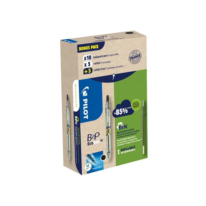 Bonuspack 10 penne +10 refill B2P Ecoball punta 1.0mm nero Pilot