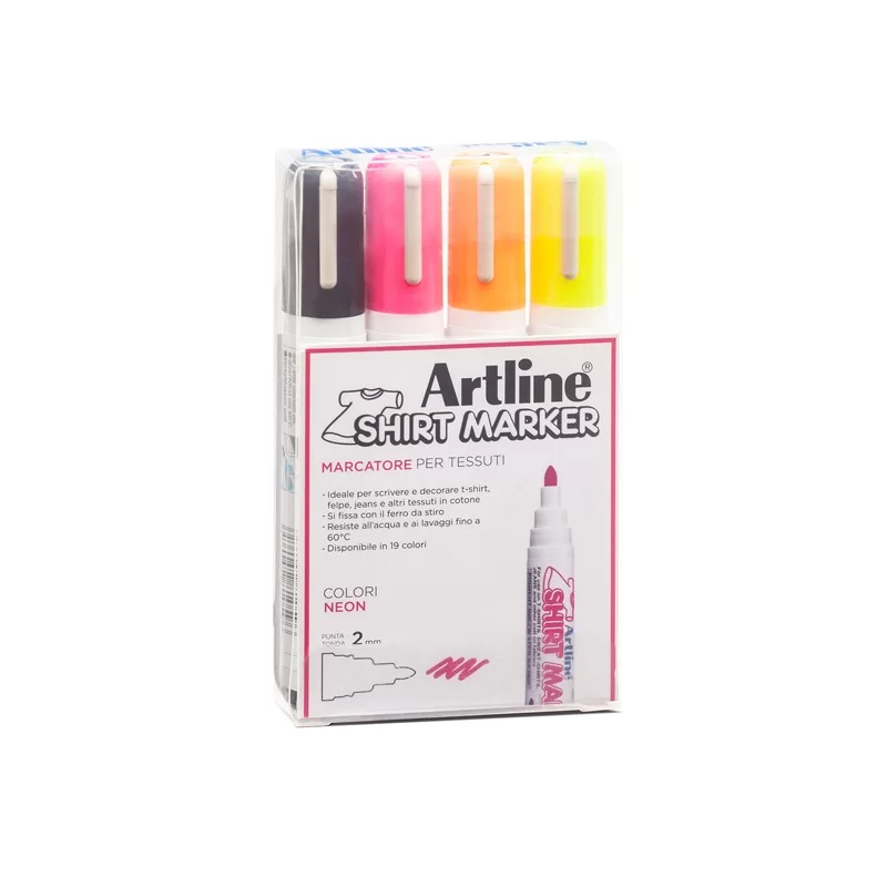 Ast. 4 marcatori per tessuto p. tonda 2.0mm nero/fucsia/giallo/arancio Artline