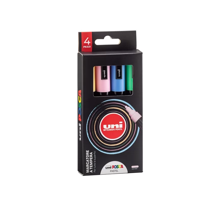 Astuccio 4 marcatore Uni Posca PC5M p.media 1,8-2,5mm col.ass. pastel UNI