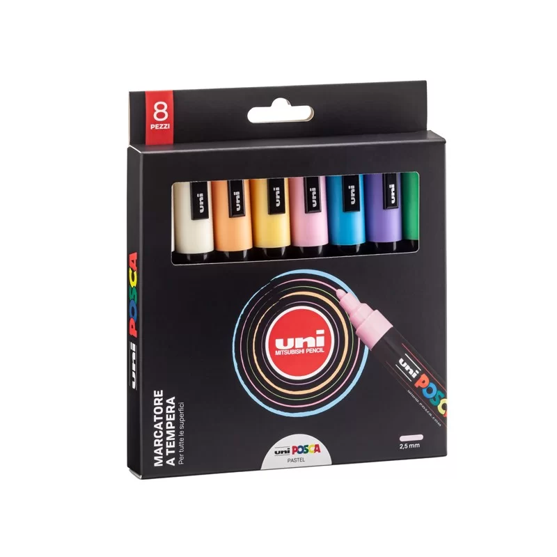 Astuccio 8 marcatore Uni Posca PC5M p.media 1,8-2,5mm col.ass. pastel UNI