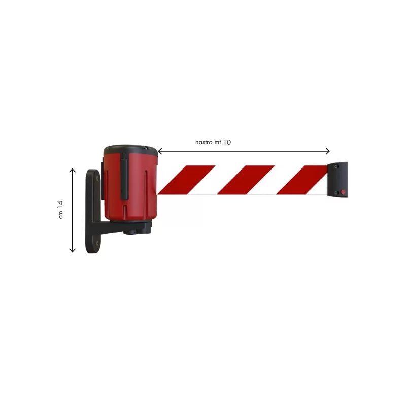 Kit Testina Rondo Tensa nastro estensibile 10m rosso bianco con fissaggio muro