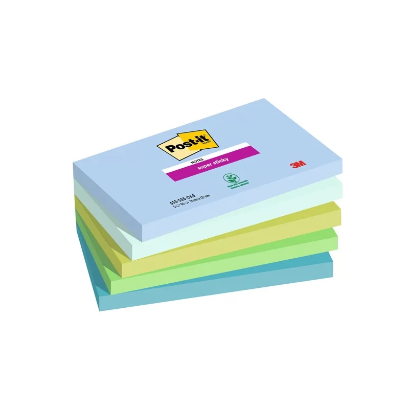 Cf. 5pz blocco 90fg. Post-it® Super Sticky 76x127mm 655-5SS- OAS Oasis