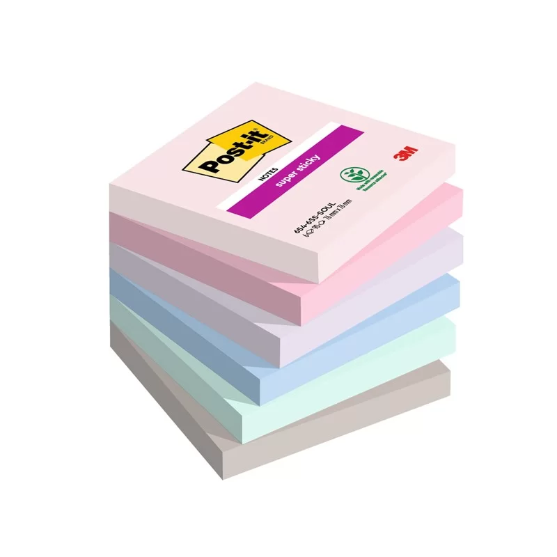 Cf. 6pz blocco 90foglietti Post-it® Super Sticky 76x76mm 654-6SS-SOUL Soulful