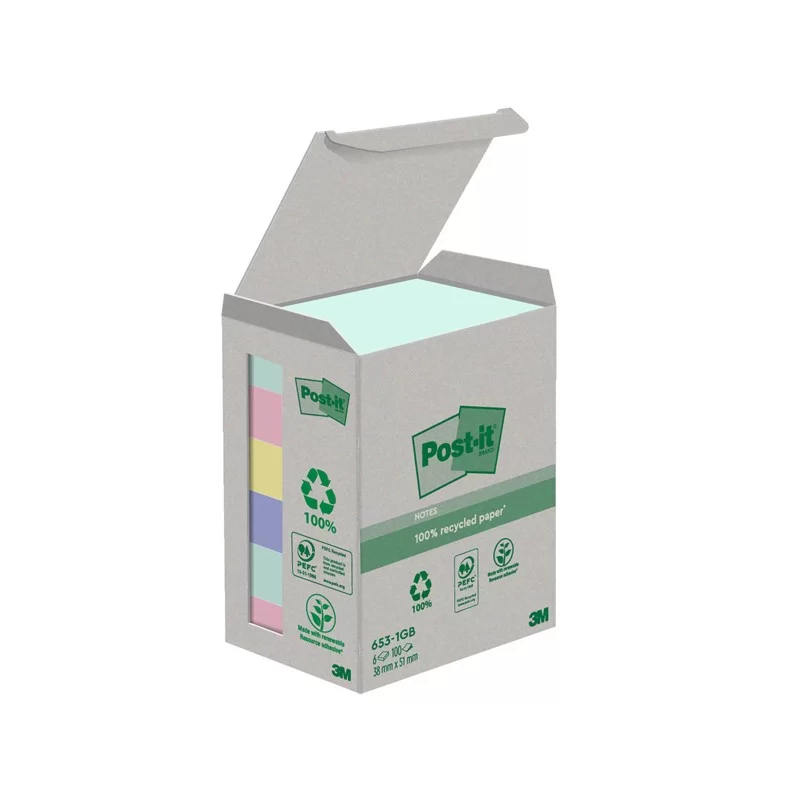 Cf. 6pz blocco 100fg. Post-it® Notes Green 38x51mm 653-1GB NATURAL