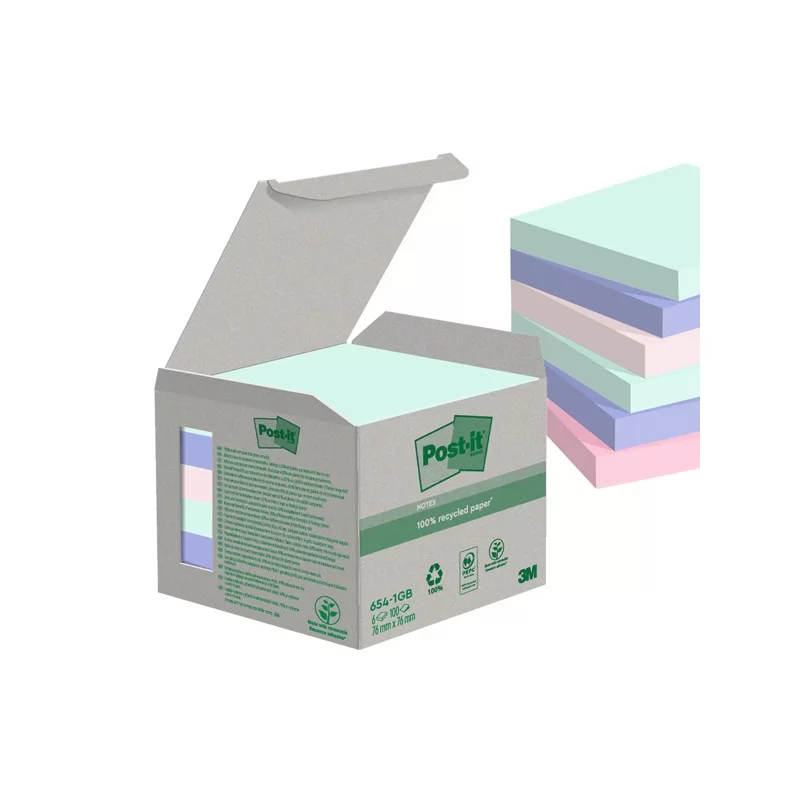 Cf. 6pz blocco 100fg. Post-it® Notes Green 76x76mm 654-1GB NATURAL