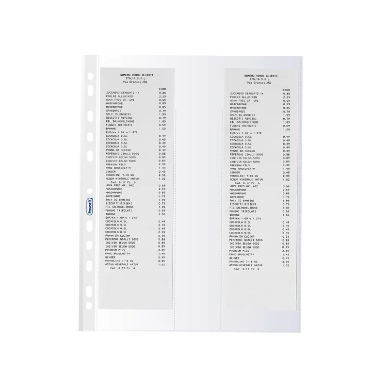10 Buste forate per 4 scontrini fiscali 25,2X30,7 Favorit