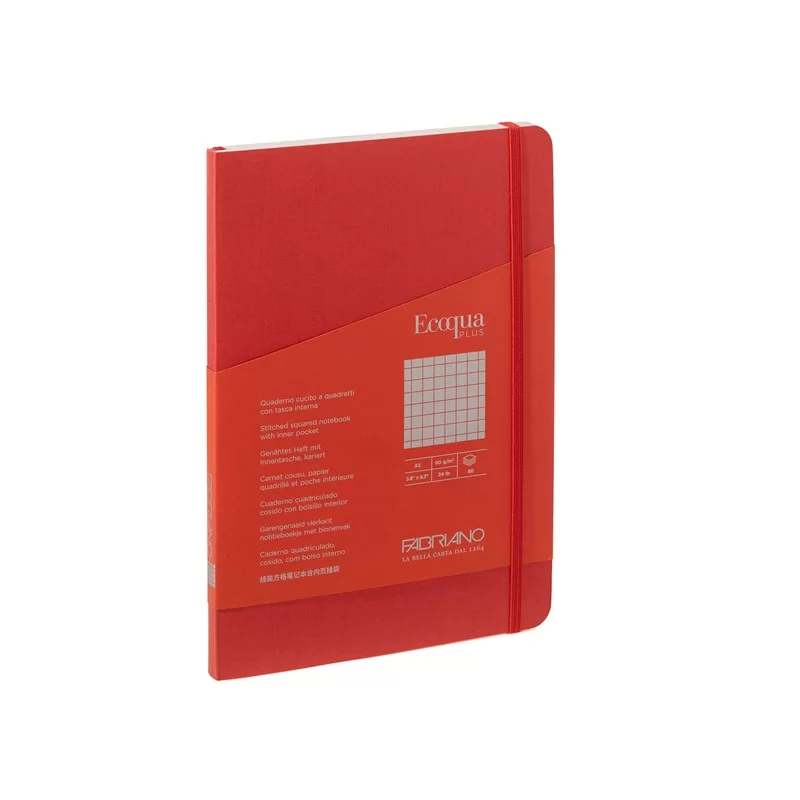 Taccuino c/elastico Ecoqua Plus cucito f.to A5 80 fogli 5mm lampone Fabriano