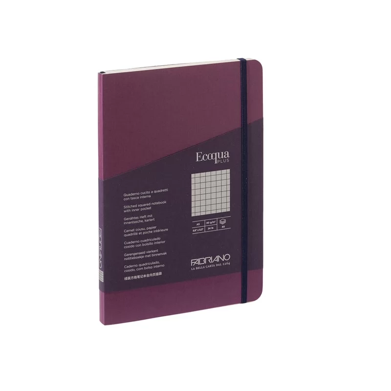 Taccuino c/elastico Ecoqua Plus cucito f.to A5 80 fogli 5mm vino Fabriano FUORI CATALOGO