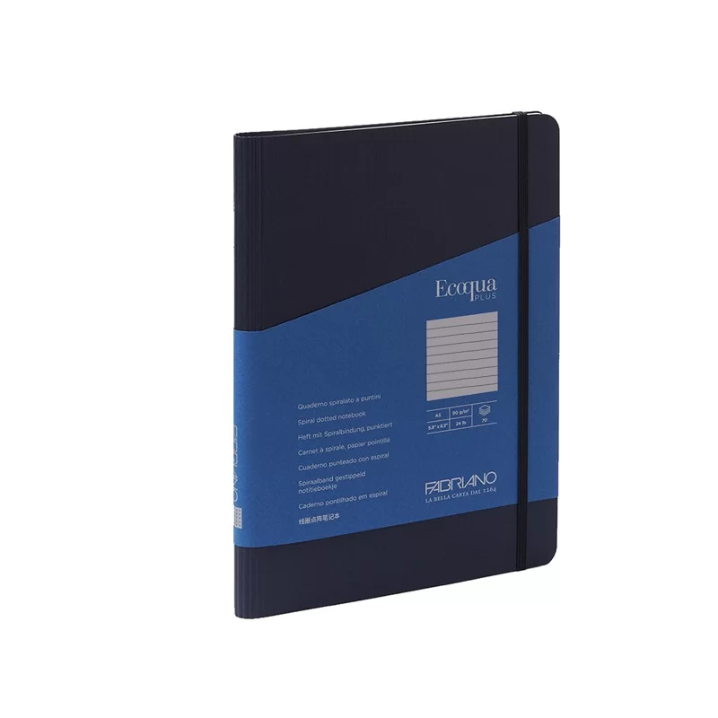 Taccuino c/elast. Ecoqua Plus spiral. A5 70fg. righe blu scuro Fabriano FUORI CATALOGO