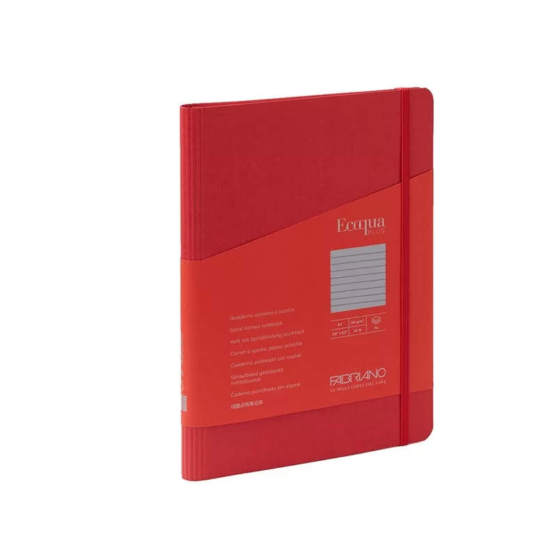 Taccuino c/elast. Ecoqua  Plus spiral. A5 70fg. righe lampone Fabriano