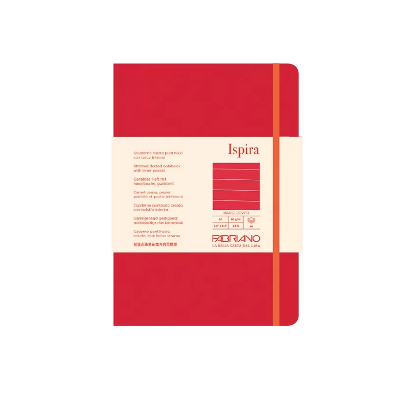 Taccuino c/elast. Ispira cop. rigida f.to A5 96fg. a righe rosso Fabriano
